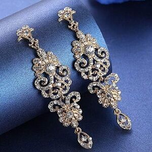 mecresh Gold/Silver Rhinestone Chandelier Wedding Bridal Dangle Earrings